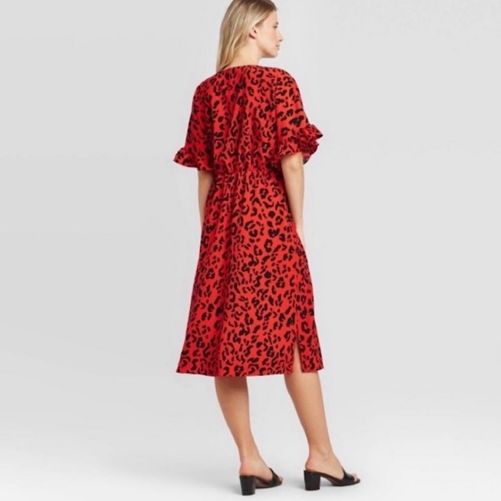 Who What Wear Flutter Elbow Sleeve Animal Print Dress - Picture 3 of 7